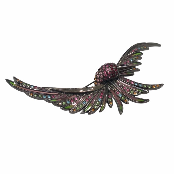 VINTAGE JOAN RIVERS MULTICOLOR CRYSTALS SWOOPING BIRD IN FLIGHT BROOCH - Picture 7 of 16